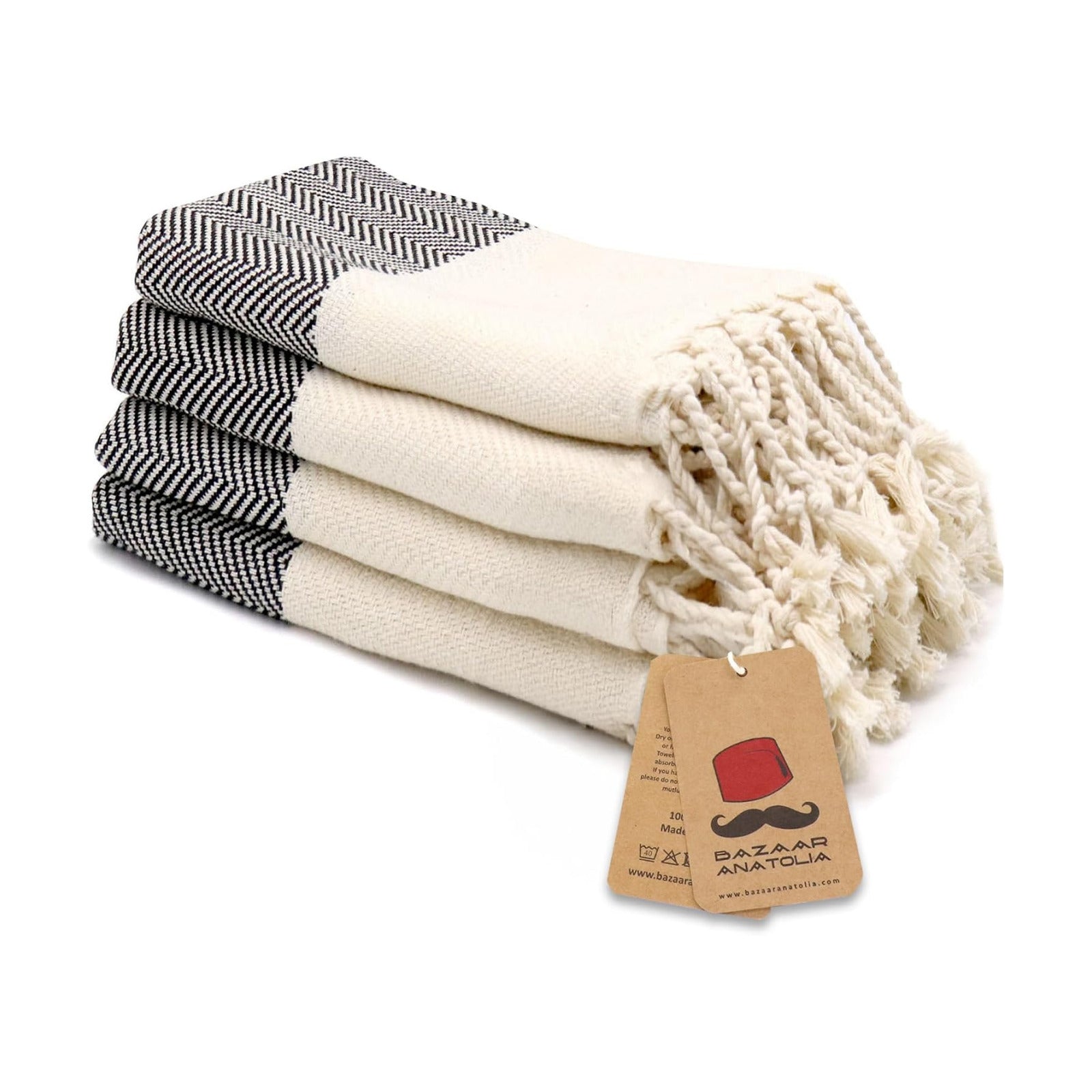 Hand Towels - Set of 4 | 39" x 19" - Decorative Turkish Hand Towel for Bathroom, 100% Cotton, Kitchen, Face, Hair, Tea