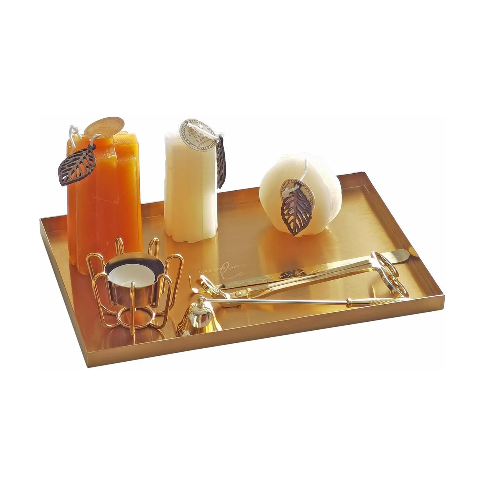 Gold Tray / Small Candle Holder / Sanding Gold / 11.9 x 8 x 0.6