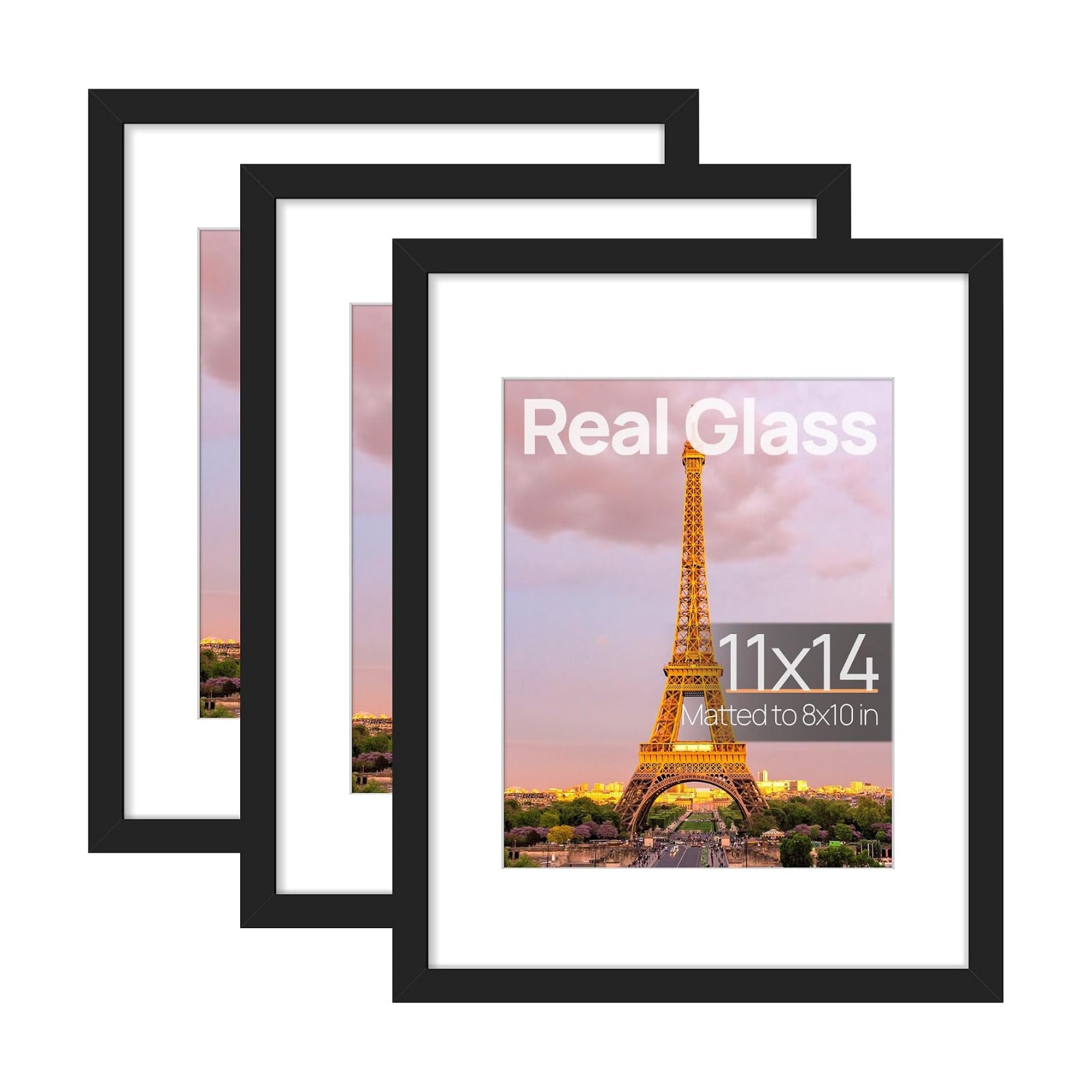 Picture Frame / Made of High Definition Glass / Black / 11 x 14 / Set of 3
