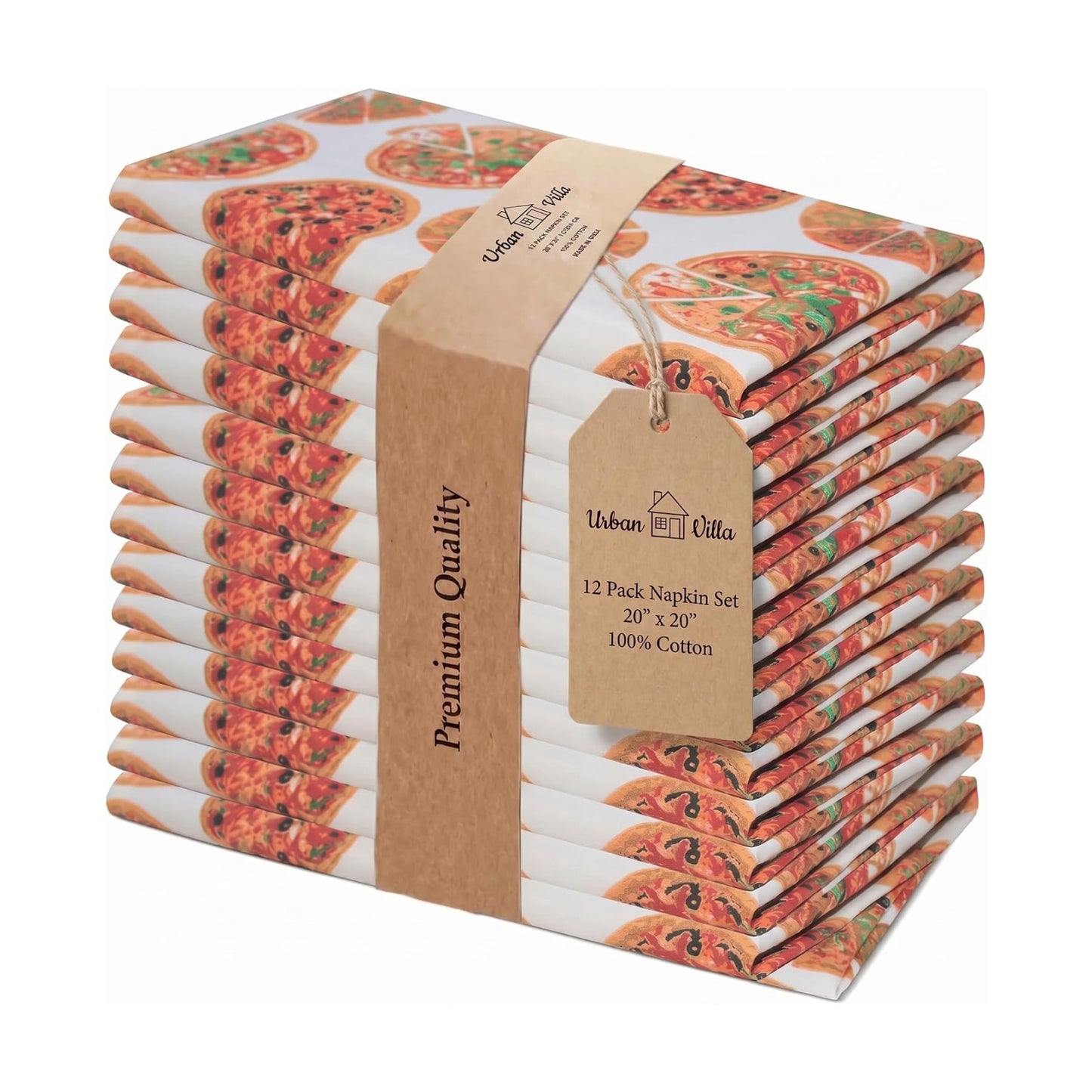 Urban Villa Cloth Napkins Cotton 20x20 (Set of 12) Pizza-Print
