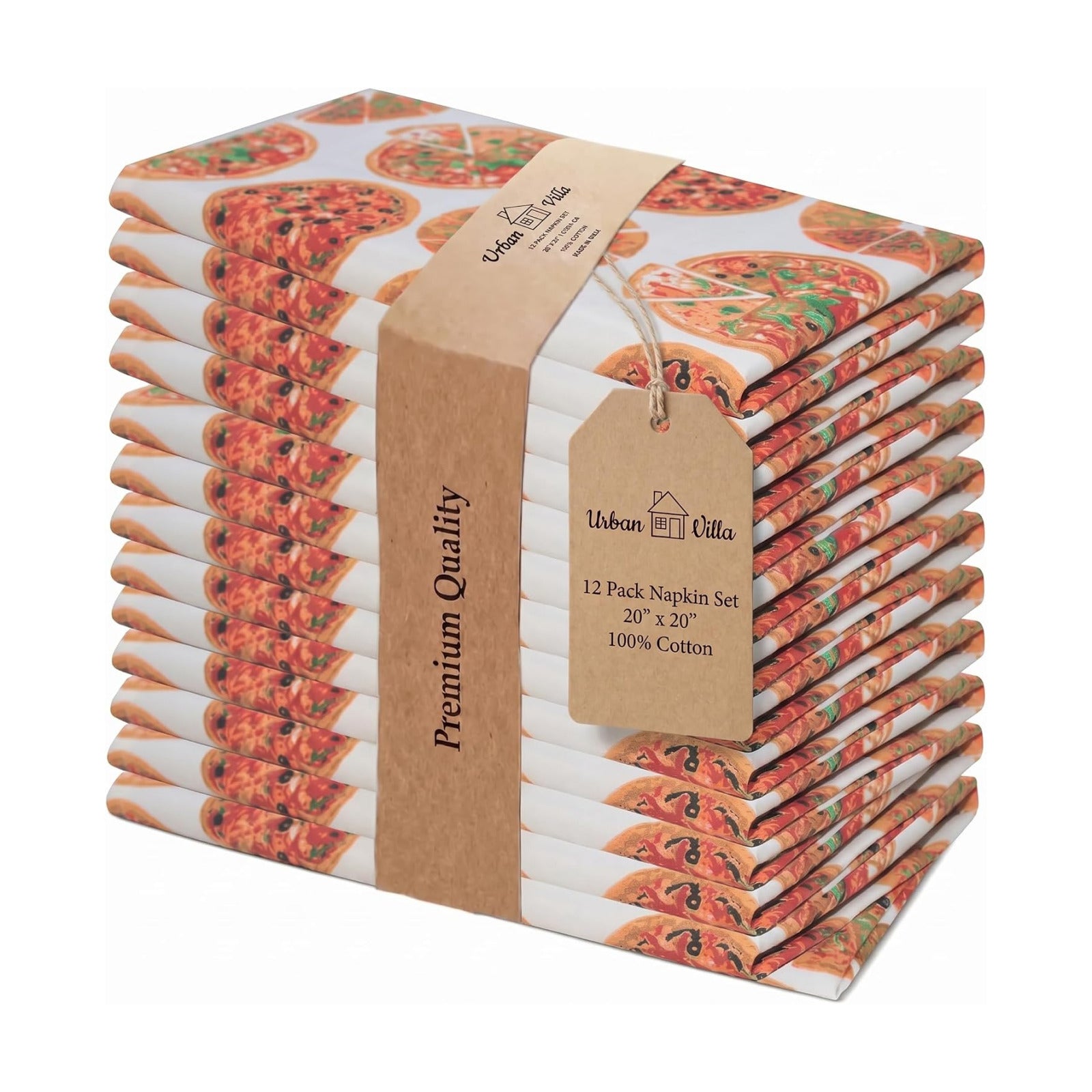 Urban Villa Cloth Napkins Cotton 20x20 (Set of 12) Pizza-Print