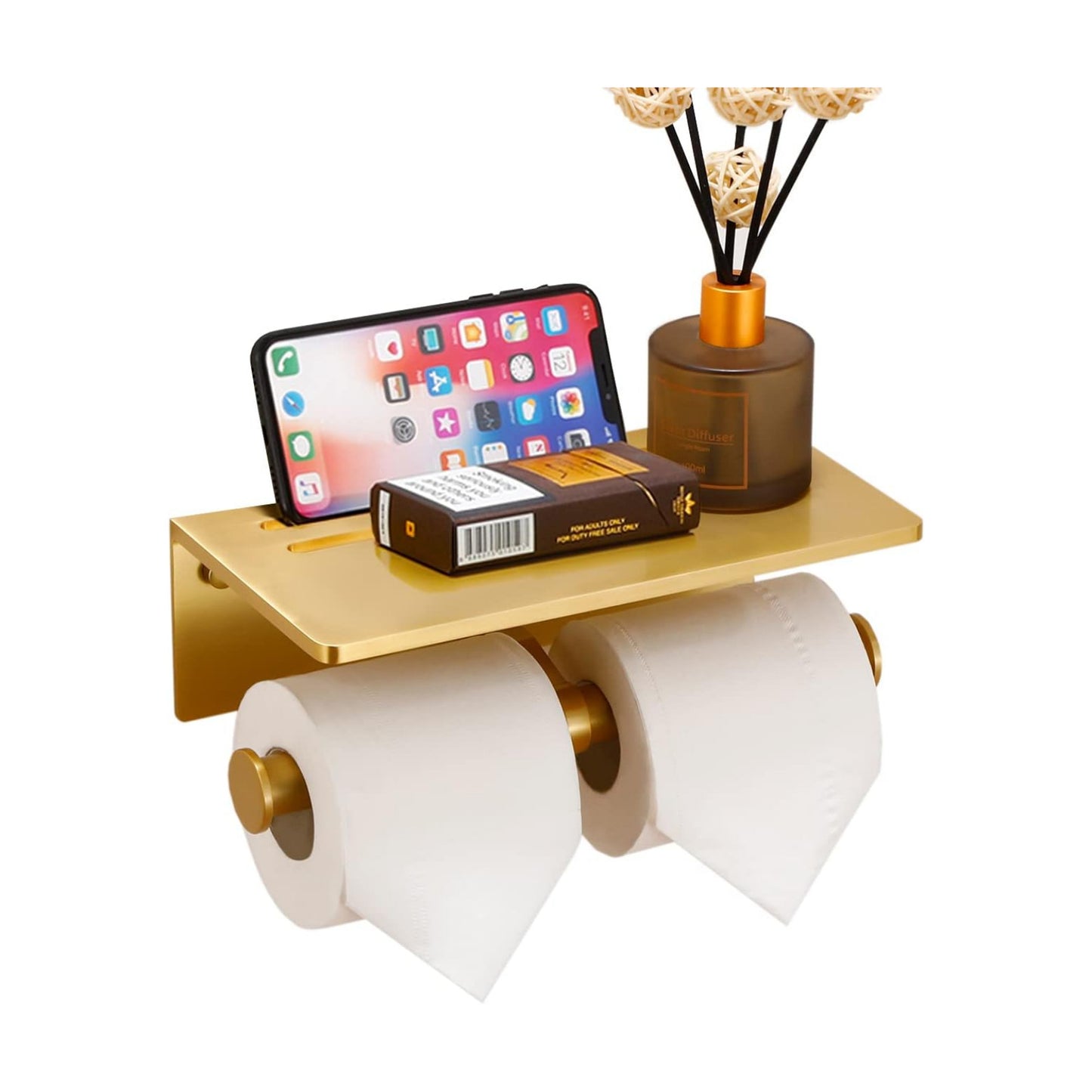 Double Toilet Paper Holder with Shelf, Commercial Toilet Paper Roll Dispenser Wall Mount with Cell Phone Storage Rack