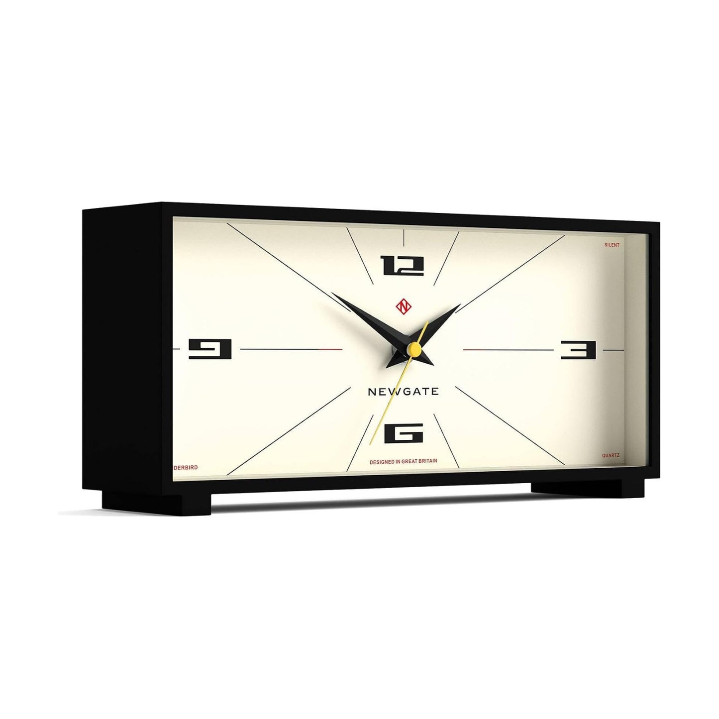 NEWGATE® Thunderbird Desk Clock | Retro Contemporary Rectangular Design | Black | Modern mid-Century Style for Desk