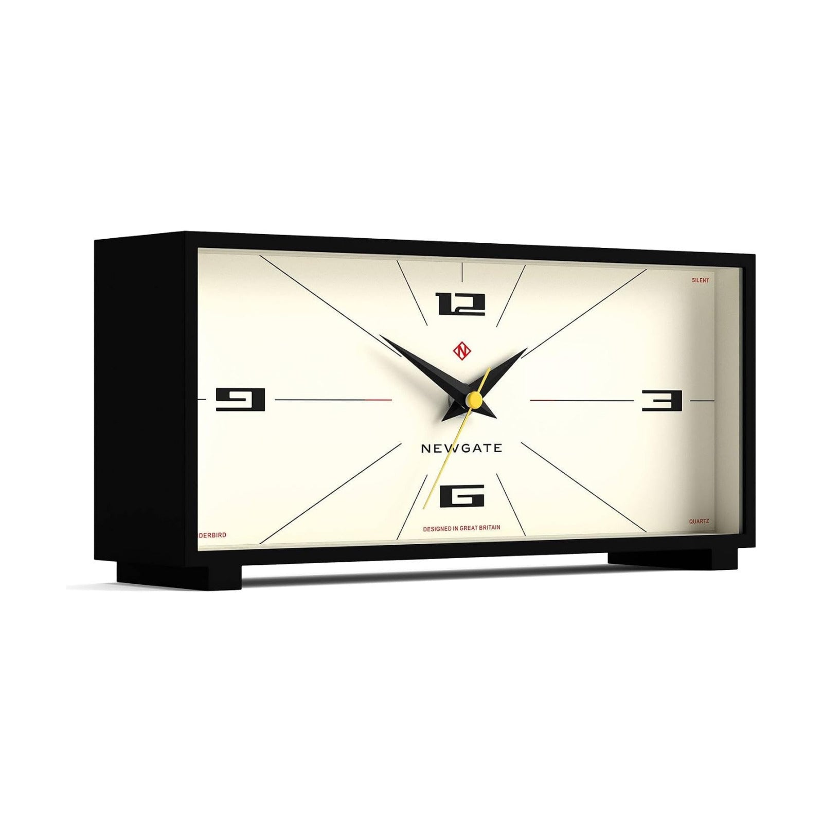 NEWGATE® Thunderbird Desk Clock | Retro Contemporary Rectangular Design | Black | Modern mid-Century Style for Desk