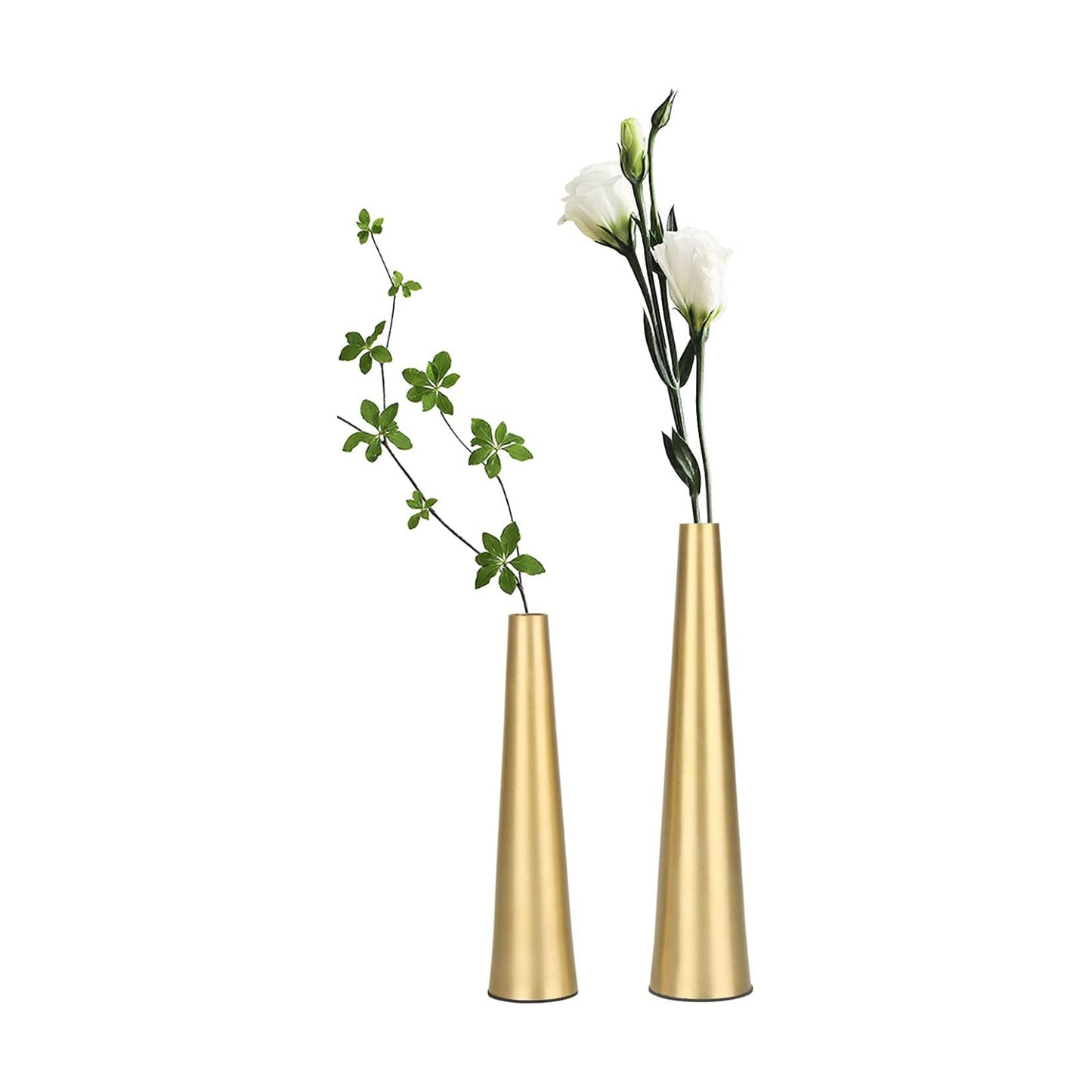 Vixdonos 10.5/8.5 inch Gold Metal Vase Small Dried Flower Vase Set of 2 Taper Vase for Wedding Table Centerpiece