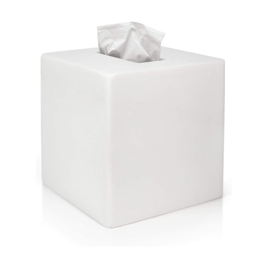 Tissue Box Cover Square -Heavy Hand-Poured Resin Tissue Box Cover Holder -Home Decor Cube / White