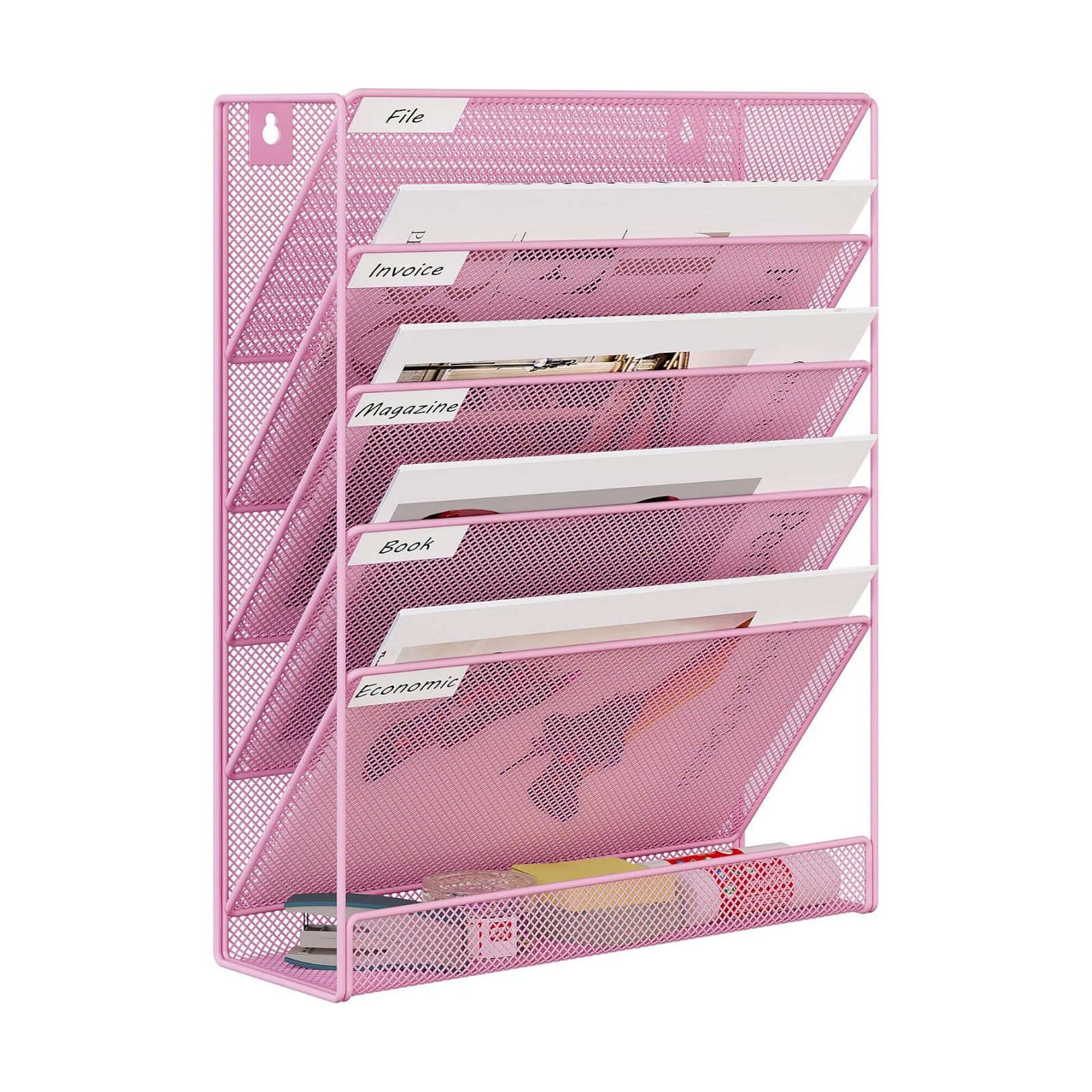 EasyPAG 5 Tier Wall File Holder, Mesh Hanging Folder Organizer with Classify Label, Versatile Desk File Holder