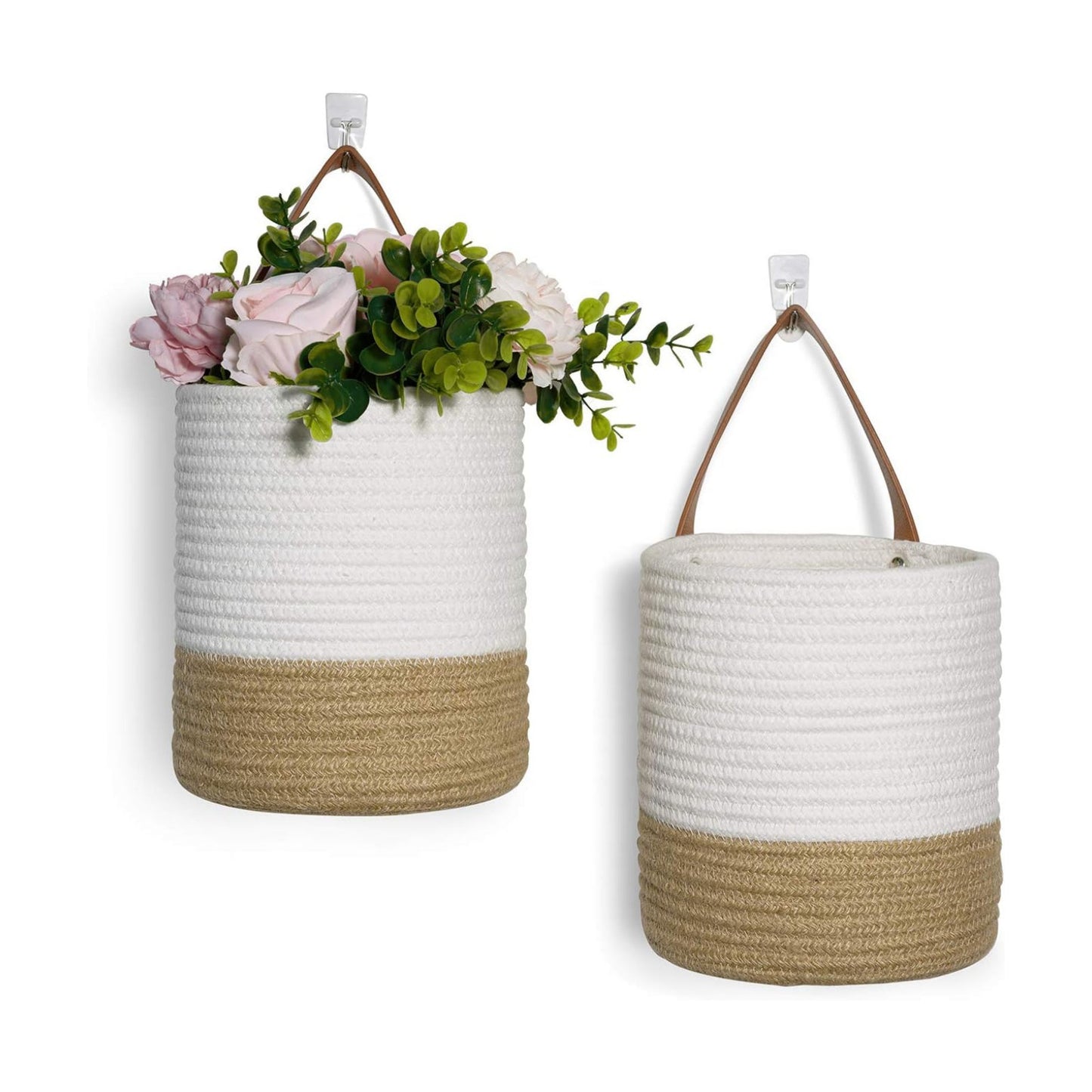 Woven Basket Key Storage / Jute & White / Set of 2