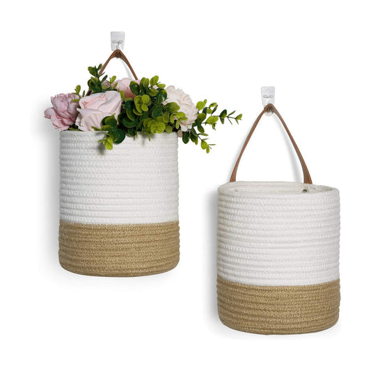 Woven Basket Key Storage / Jute & White / Set of 2
