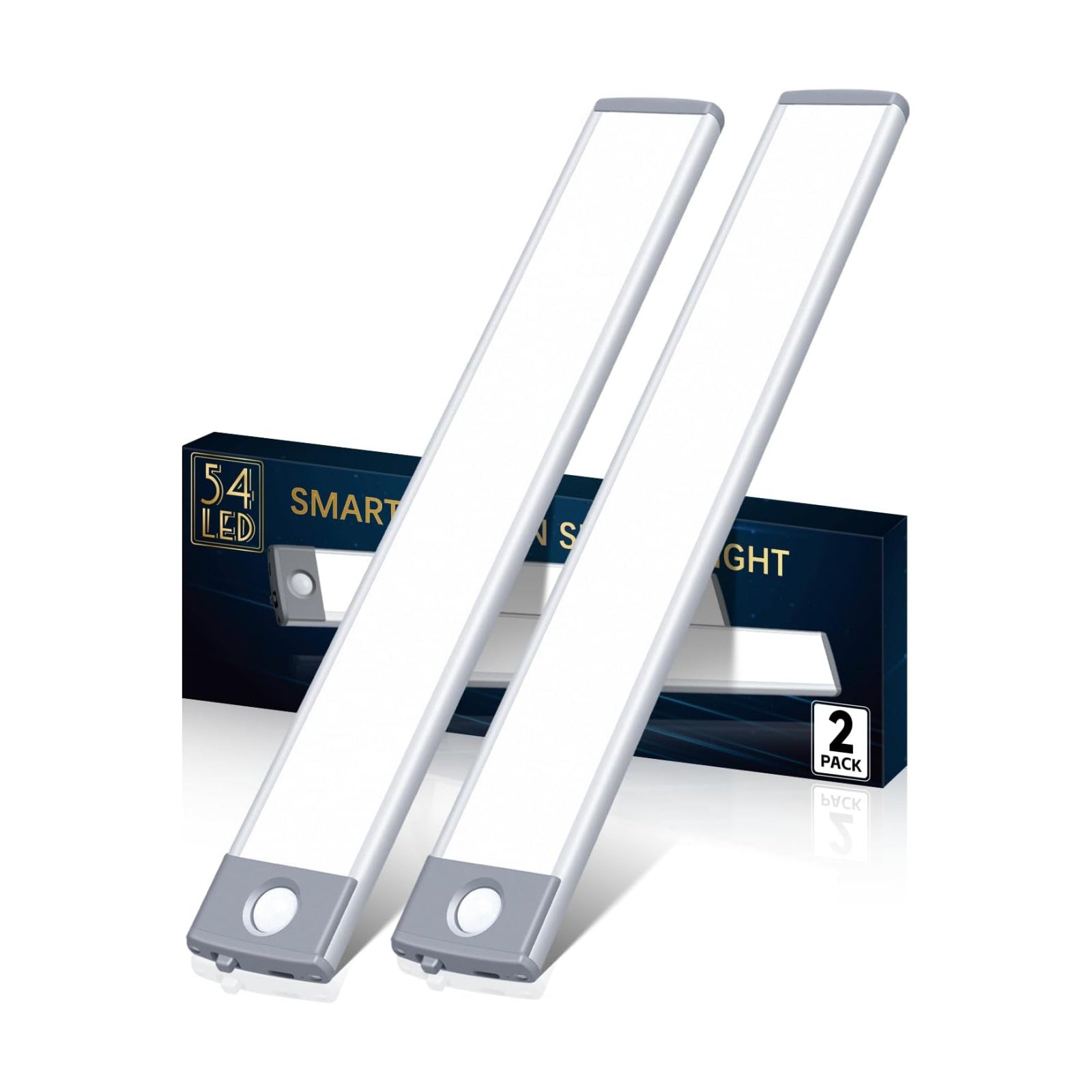 PRIORARE Motion Sensor Closet Light 54 LED Under Cabinet Lights White 2Pack | 2500mAh Rechargeable Ultra Thin Magnetic