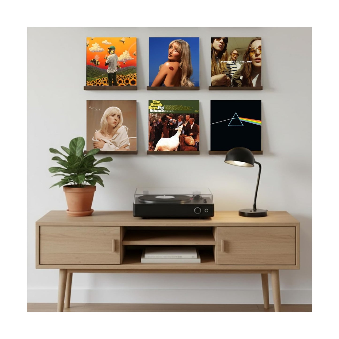 Ilyapa Vinyl Wall Mount Floating Record Shelves- 6 Pack, Espresso Wood | Solid Wood Record Shelf, Includes Wall