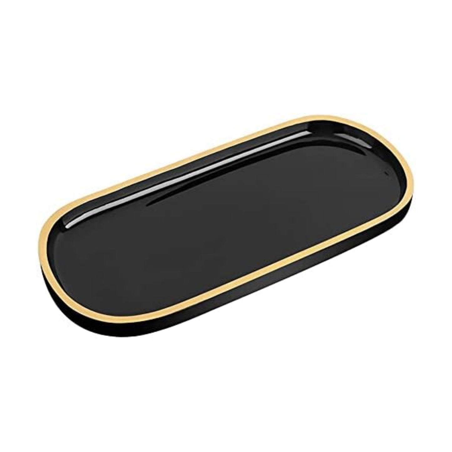 Jewelry Organizer Oval Resin Tray / 9.8 x 4.5 x 0.7 / Black & Gold