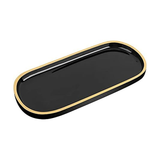 Jewelry Organizer Oval Resin Tray / 9.8 x 4.5 x 0.7 / Black & Gold