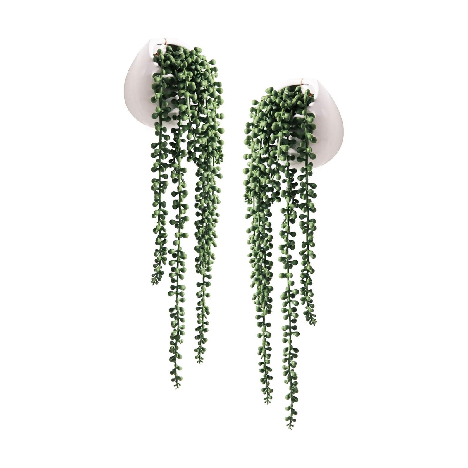 Faux String of Pearls Plants / Fake Succulents In White Pots / Set of 2