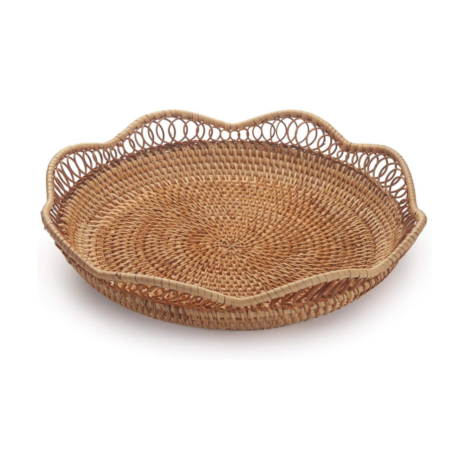 Rattan Fruit Basket for Serving Woven Bread Tray for Cake / 30cm D x 9cm H / Natural / 11.8 Inch