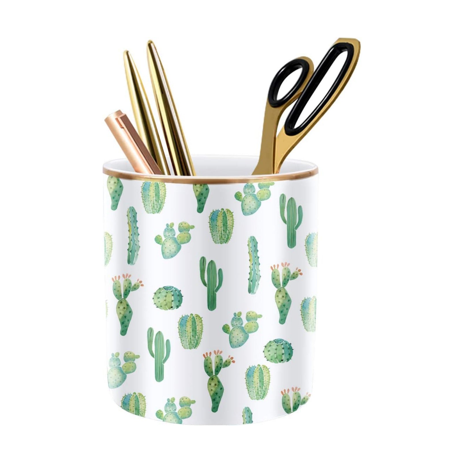 Multi-Purpose Holder for Desk Pencil Cup for Girls Boys Kids Durable Ceramic Desk Organizer / Cactus