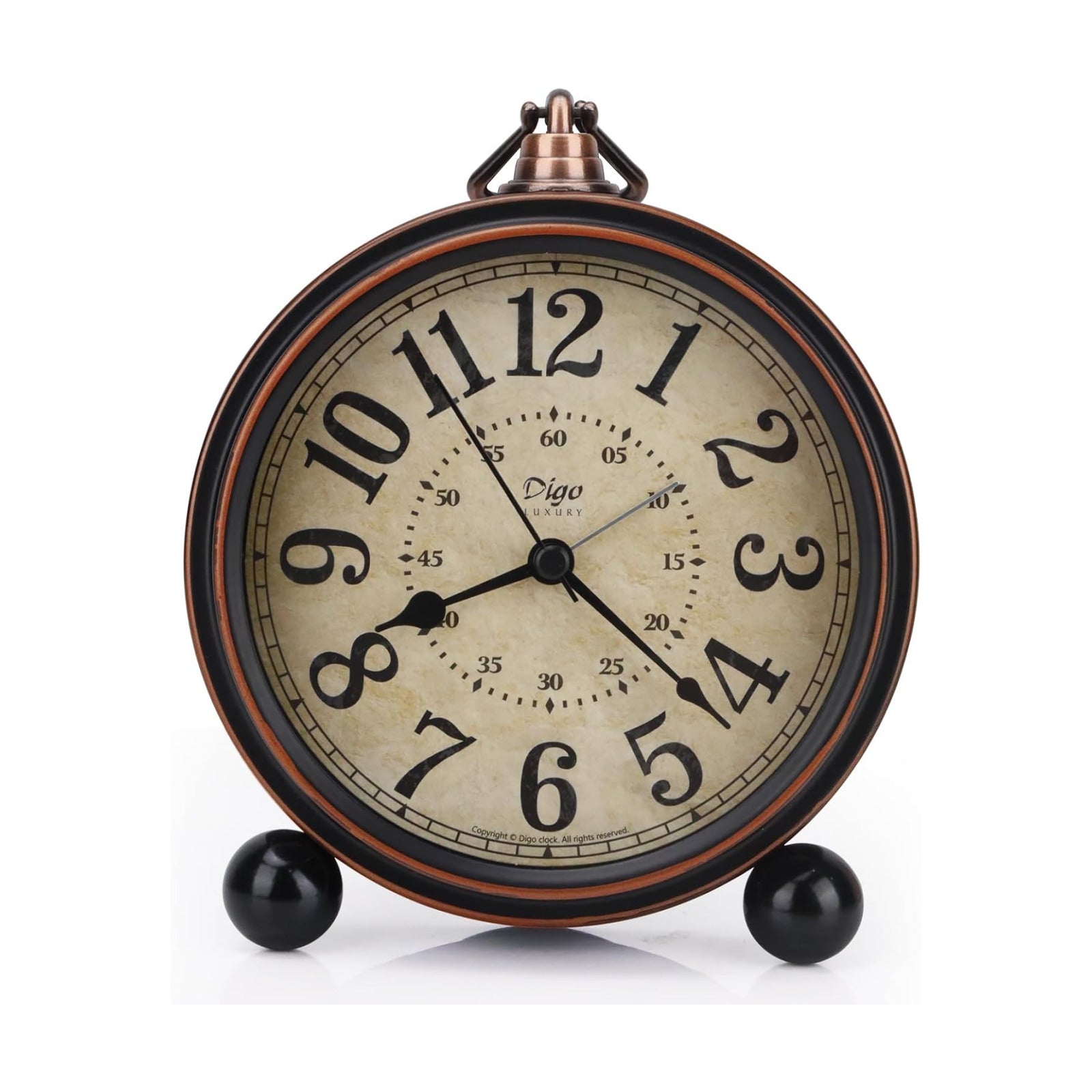 Maxspace 5.5 inch Black European Style Retro Silent Desk Alarm Clock Non-Ticking Whisper Battery Operated, HD Glass