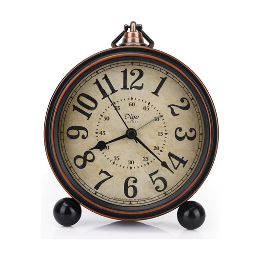 Maxspace 5.5 inch Black European Style Retro Silent Desk Alarm Clock Non-Ticking Whisper Battery Operated, HD Glass