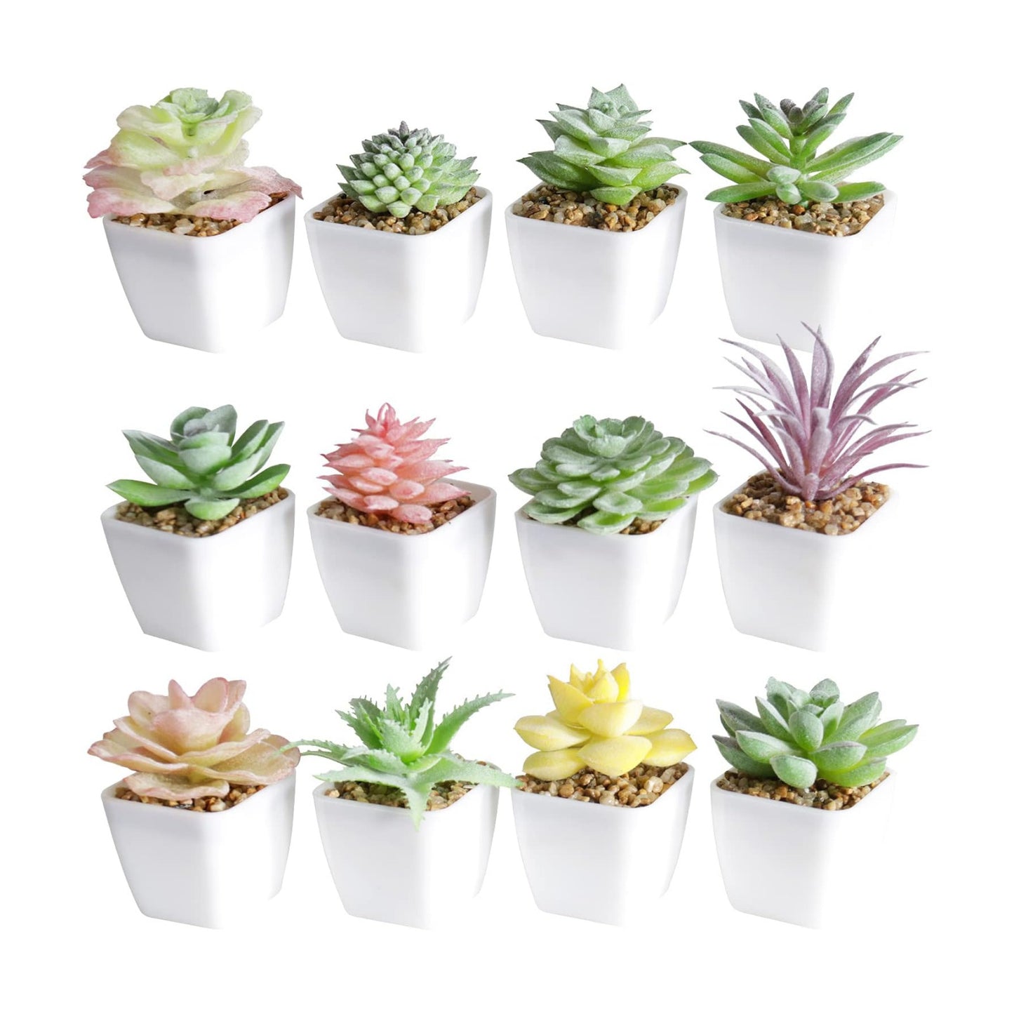 Artificial Faux Succulents in Pots Fake Plants Plastic Arrangement Planter Small Mini / White-12
