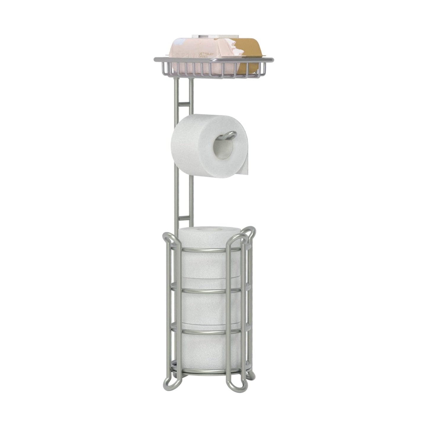 Toilet Paper Holder Stand Bathroom Tissue Dispenser Holders Rack Free Standing with Extra Shelf Storage Mega