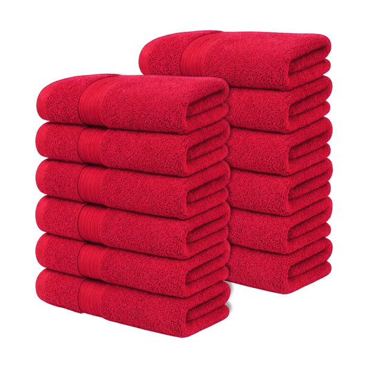 100% Cotton Hand Towels 18x28 Inches, 600 GSM, Soft & Absorbent, Set of 12, Red