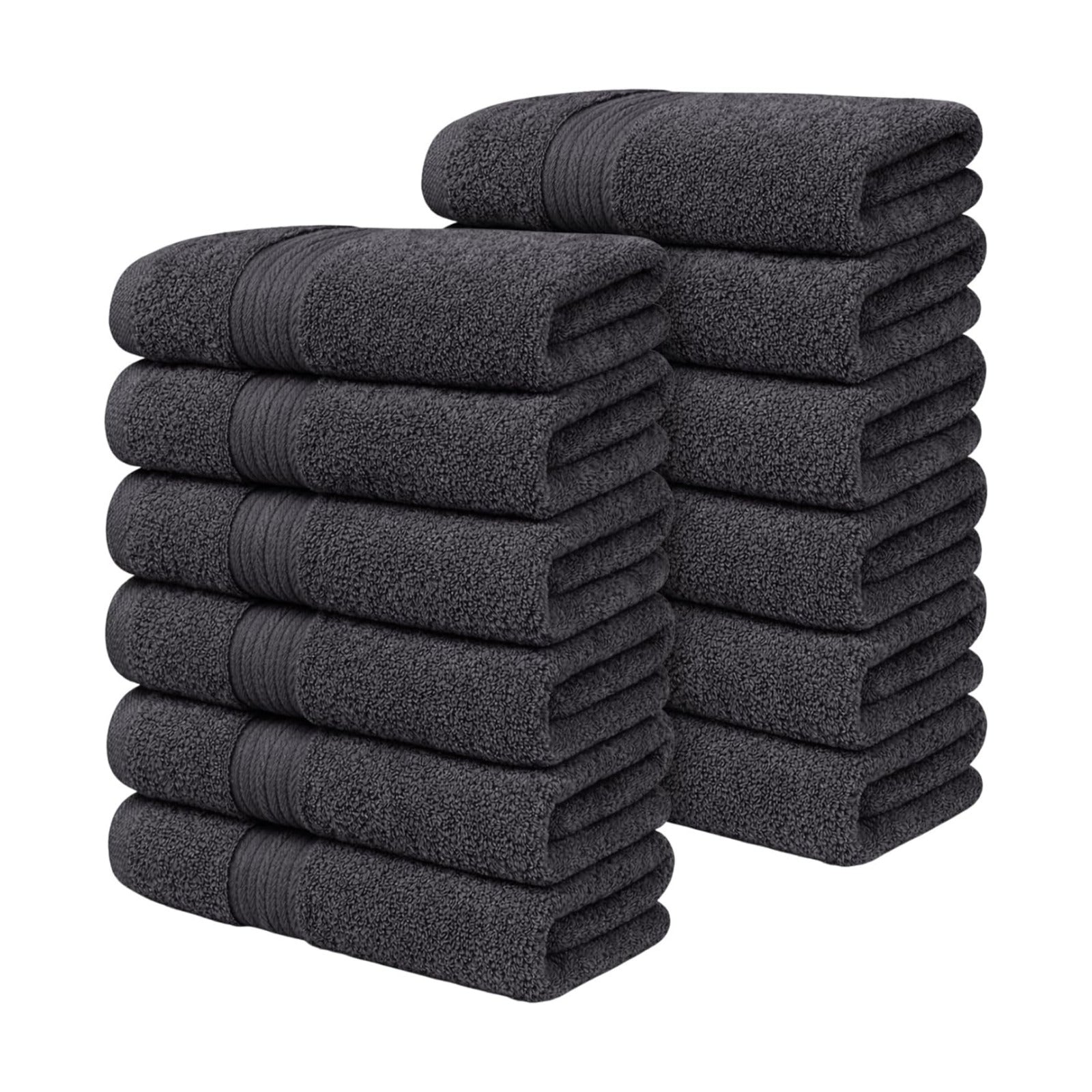 100% Cotton Hand Towels 18x28 Inches, 600 GSM, Soft & Absorbent, Set of 12, Gray