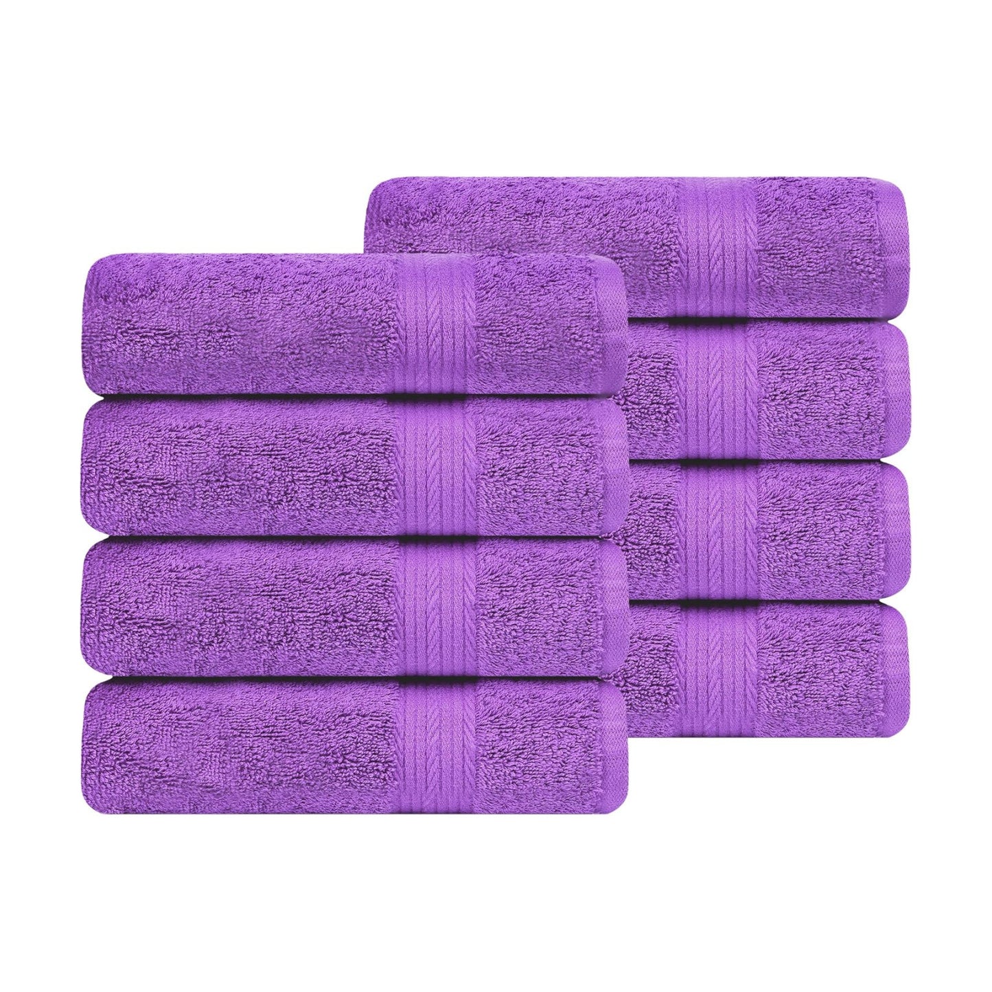 100% Cotton Hand Towels 18x28 Inches, 600 GSM, Soft & Absorbent, Set of 8, Purple