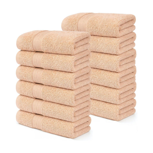 100% Cotton Hand Towels 18x28 Inches, 600 GSM, Soft & Absorbent, Set of 12, Beige