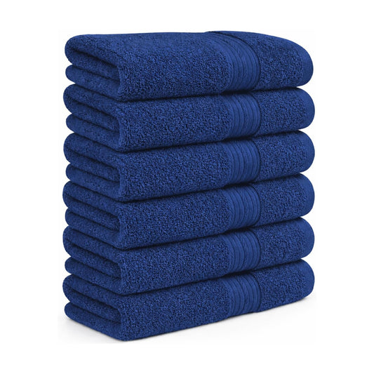 100% Cotton Hand Towels 18x28 Inches, 600 GSM, Soft & Absorbent, Set of 6, Navy