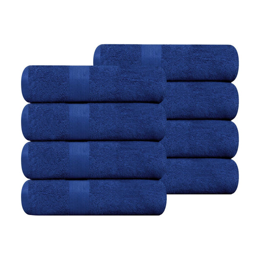 100% Cotton Hand Towels 18x28 Inches, 600 GSM, Soft & Absorbent, Set of 8, Navy