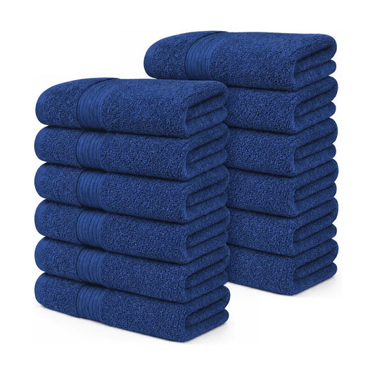 100% Cotton Hand Towels 18x28 Inches, 600 GSM, Soft & Absorbent, Set of 12, Navy