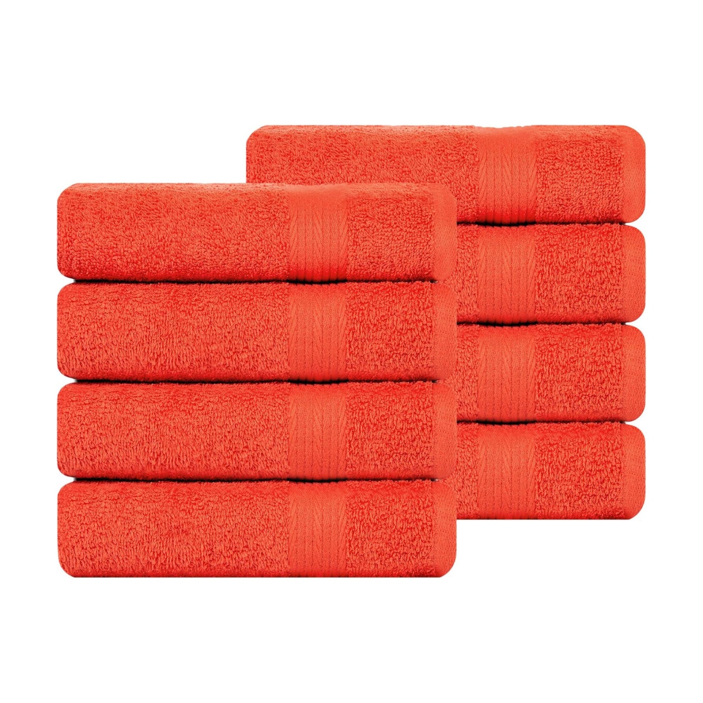 100% Cotton Hand Towels 18x28 Inches, 600 GSM, Soft & Absorbent, Set of 8, Orange