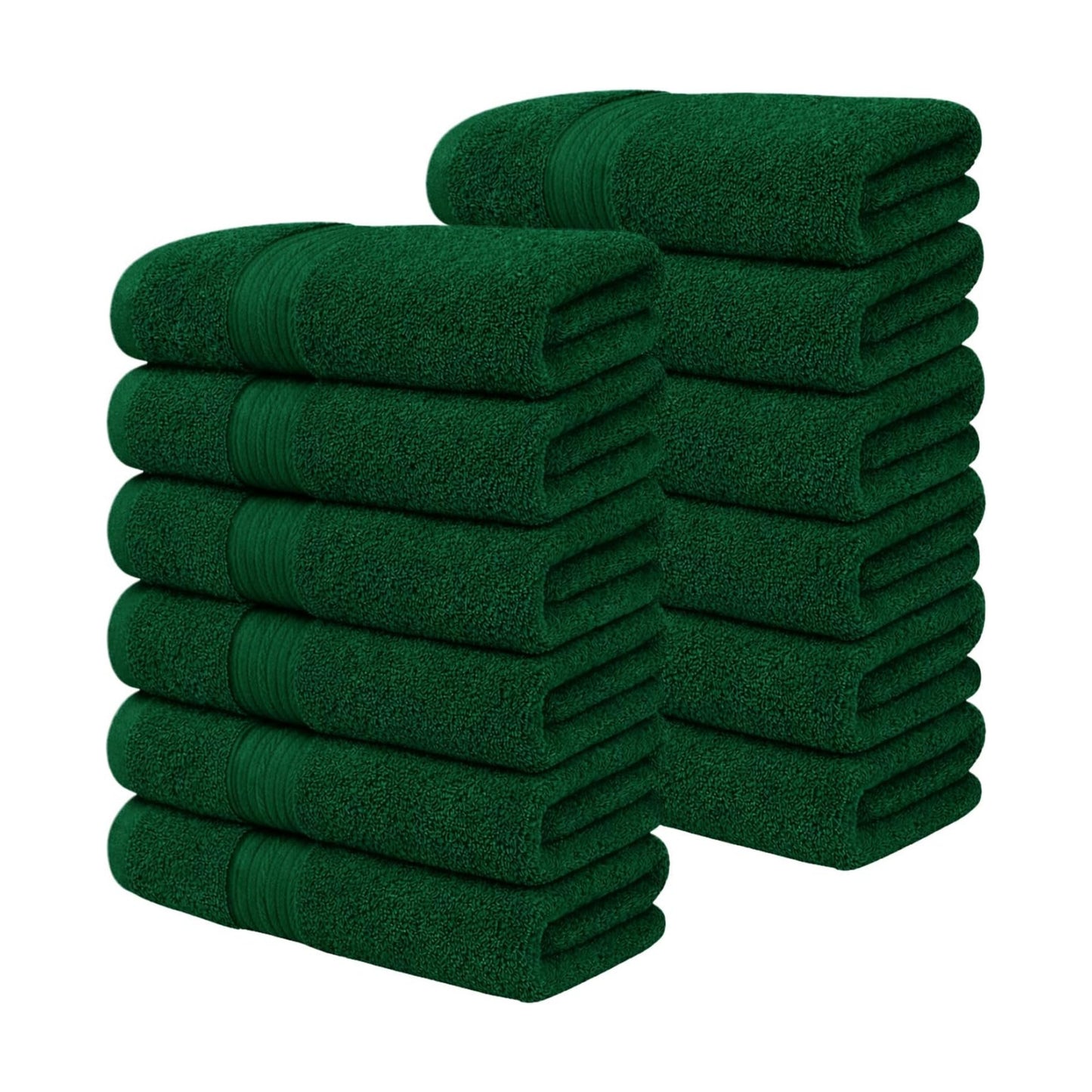 100% Cotton Hand Towels 18x28 Inches, 600 GSM, Soft & Absorbent, Set of 12, Green