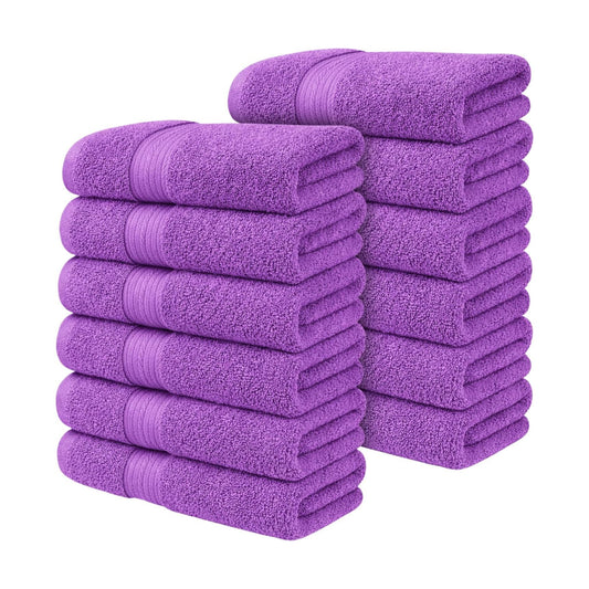 100% Cotton Hand Towels 18x28 Inches, 600 GSM, Soft & Absorbent, Set of 12, Purple