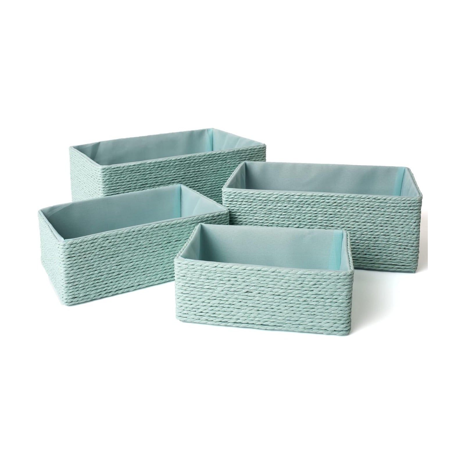 Stackable Woven Basket Paper Rope Bin / Light Green