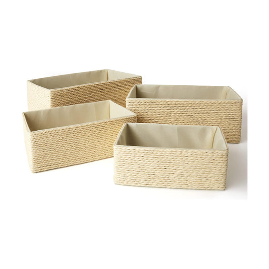 Stackable Woven Basket Paper Rope Bin / Beige