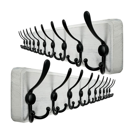 WEBI Coat Rack Wall Mounted,38 9/16" Long,10 Hooks,Wood Coat Hooks Wall Mounted Coat Hanger,Hook Rack Rail,Triple Hooks