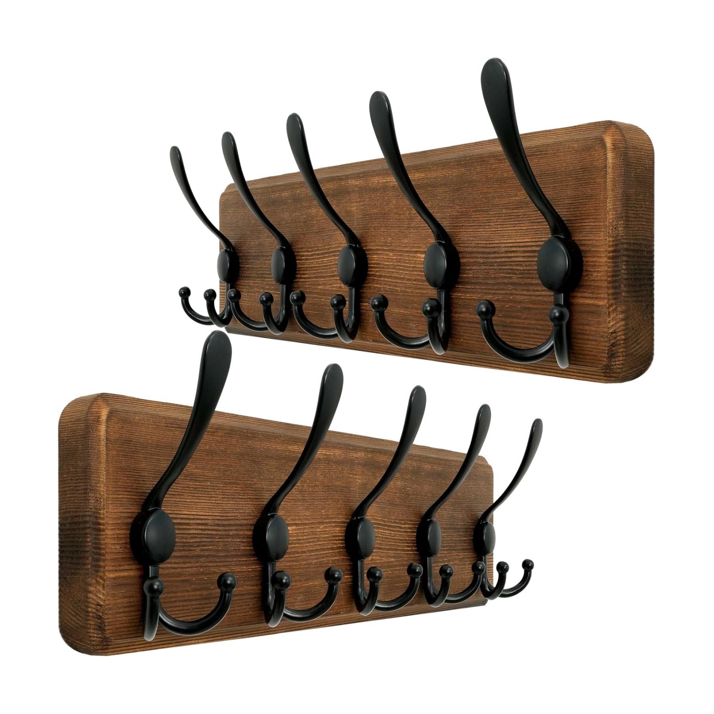 WEBI Rustic Coat Rack Wall Mounted,Wood Coat Hanger Wall,5 Coat Hooks,16" Hole to Hole,Hook Rack Rail,5 Triple Hooks