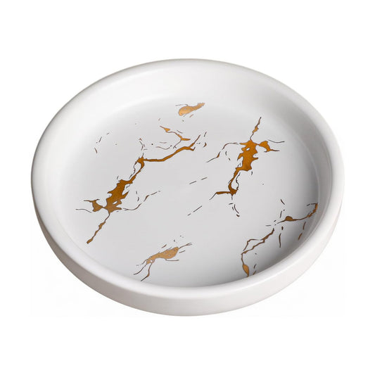 Marble Pattern Round Ceramic Soap Dish Bathroom Soap Tray / White / 4 Inch