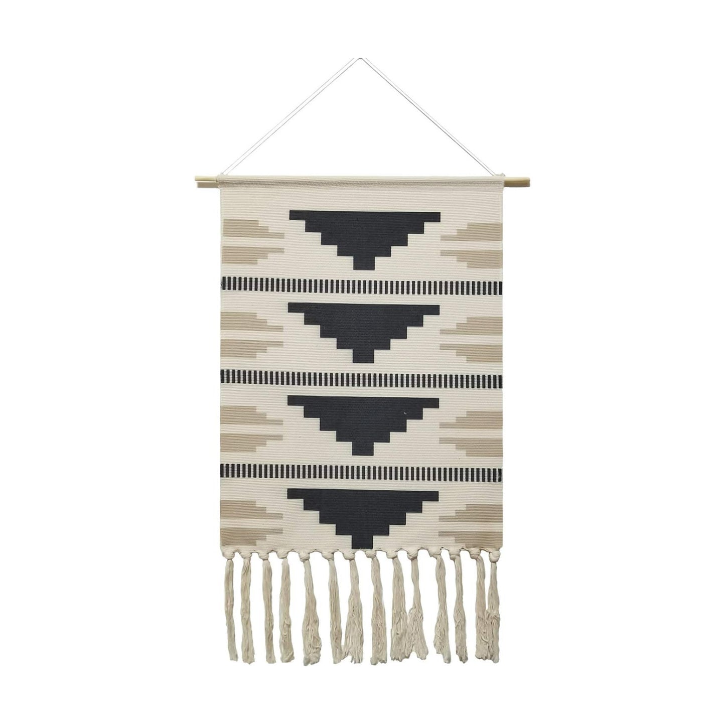 Macrame Woven Wall Tapestry Hanging Art / Black / 20 x 34