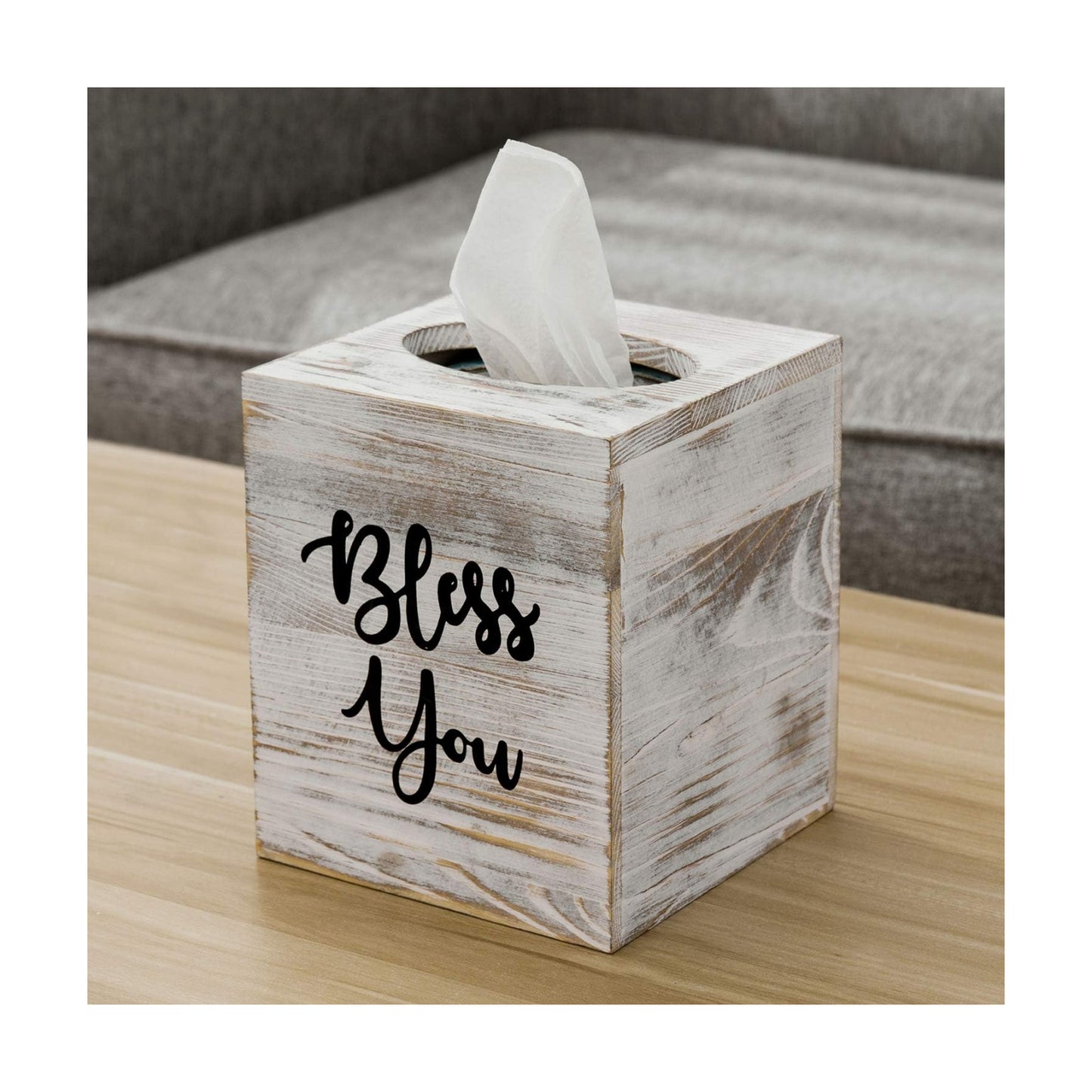 Washed Solid Wood Square Tissue Box Cover Holder Decorative Tissue Dispenser / Whitewashed / White