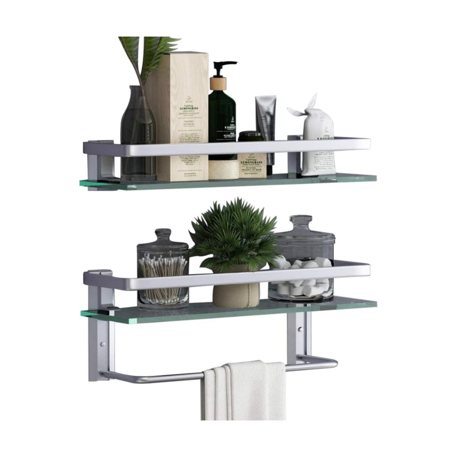 Glass Bathroom Shelf 15.7in Bathroom Shelf Wall Mounted Floating Glass Shelves with Towel Holder Glass Shelf for