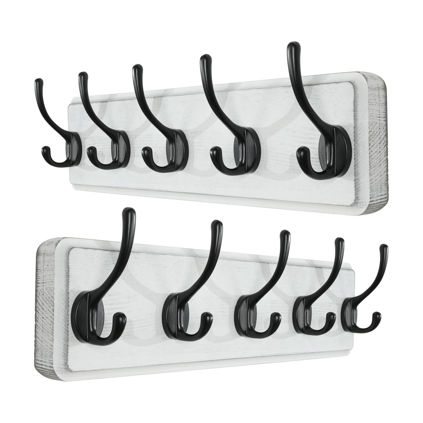 SKOLOO Rustic Wall Mounted Coat Rack, 16 inches Hole to Hole, Case of 2, Pine Solid Wood Coat Hook Hanger - 5 Hooks for