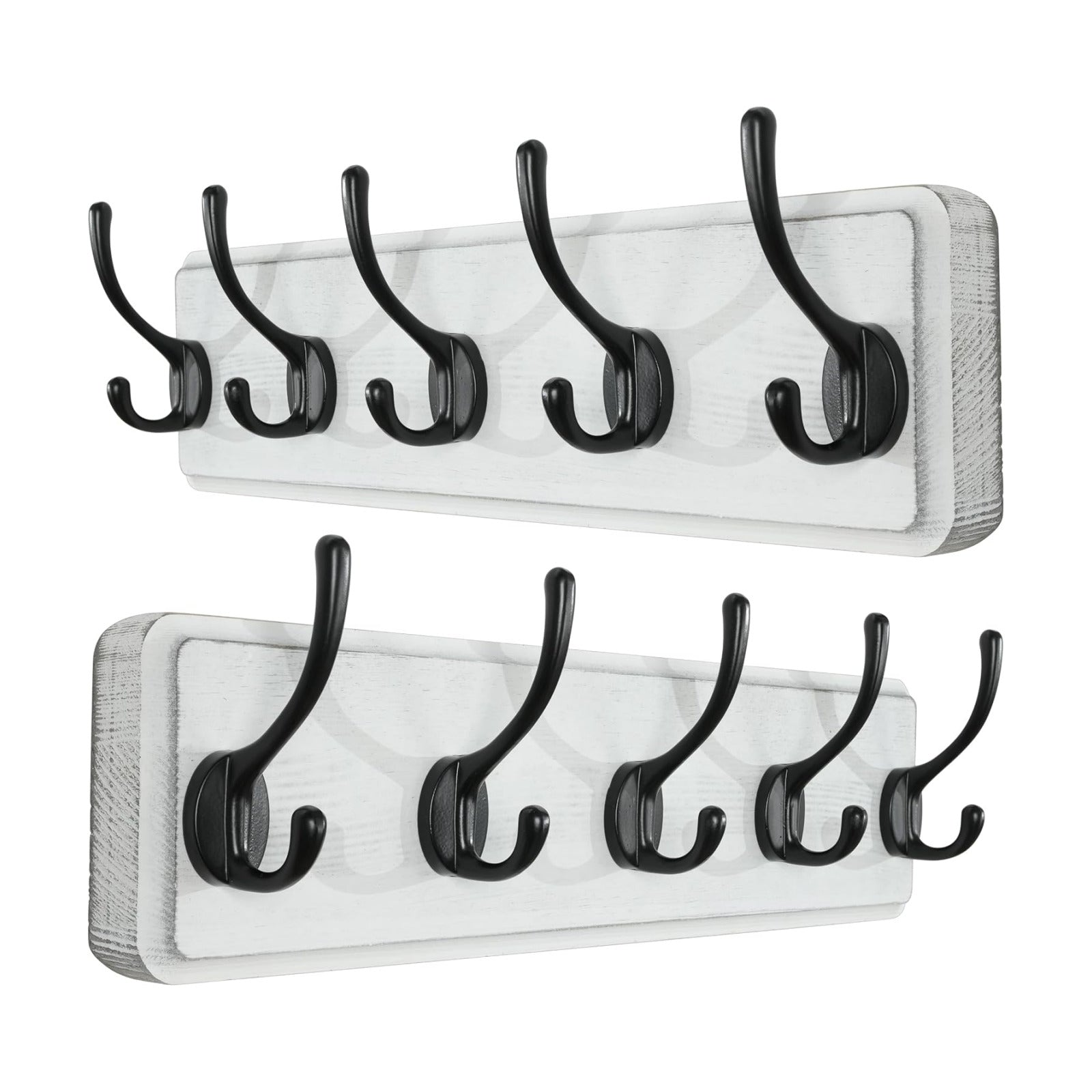 SKOLOO Rustic Wall Mounted Coat Rack, 16 inches Hole to Hole, Case of 2, Pine Solid Wood Coat Hook Hanger - 5 Hooks for