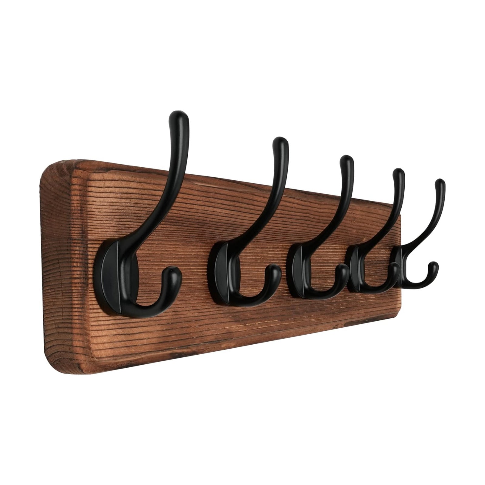 SKOLOO Rustic Wall Mounted Coat Rack with 16 Inch Mounting Hole Distance, Pine Solid Wood Coat Hook Hanger - 5 Hooks