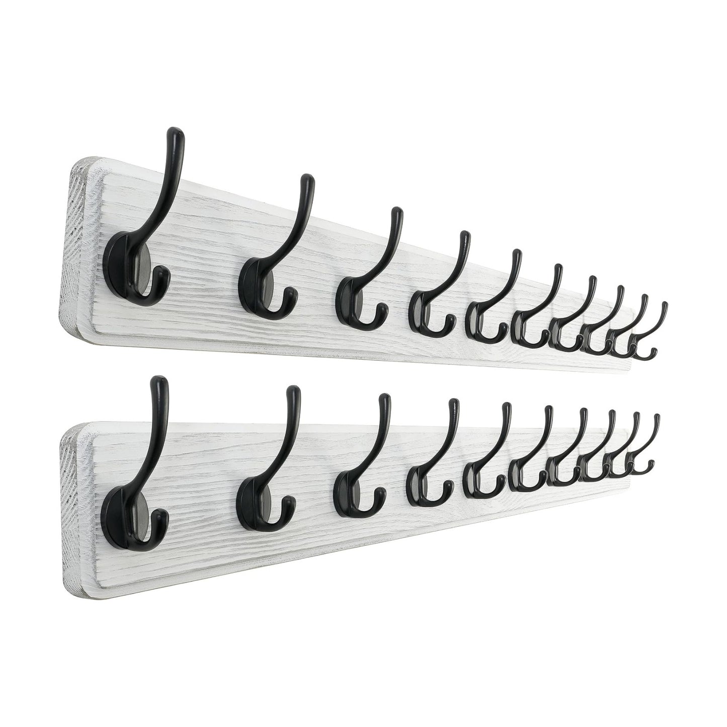 SKOLOO Rustic Wall Mounted Coat Rack, Case of 2, Pine Solid Wood Coat Hook Hanger - 10 Hooks for Hanging Clothes Robes