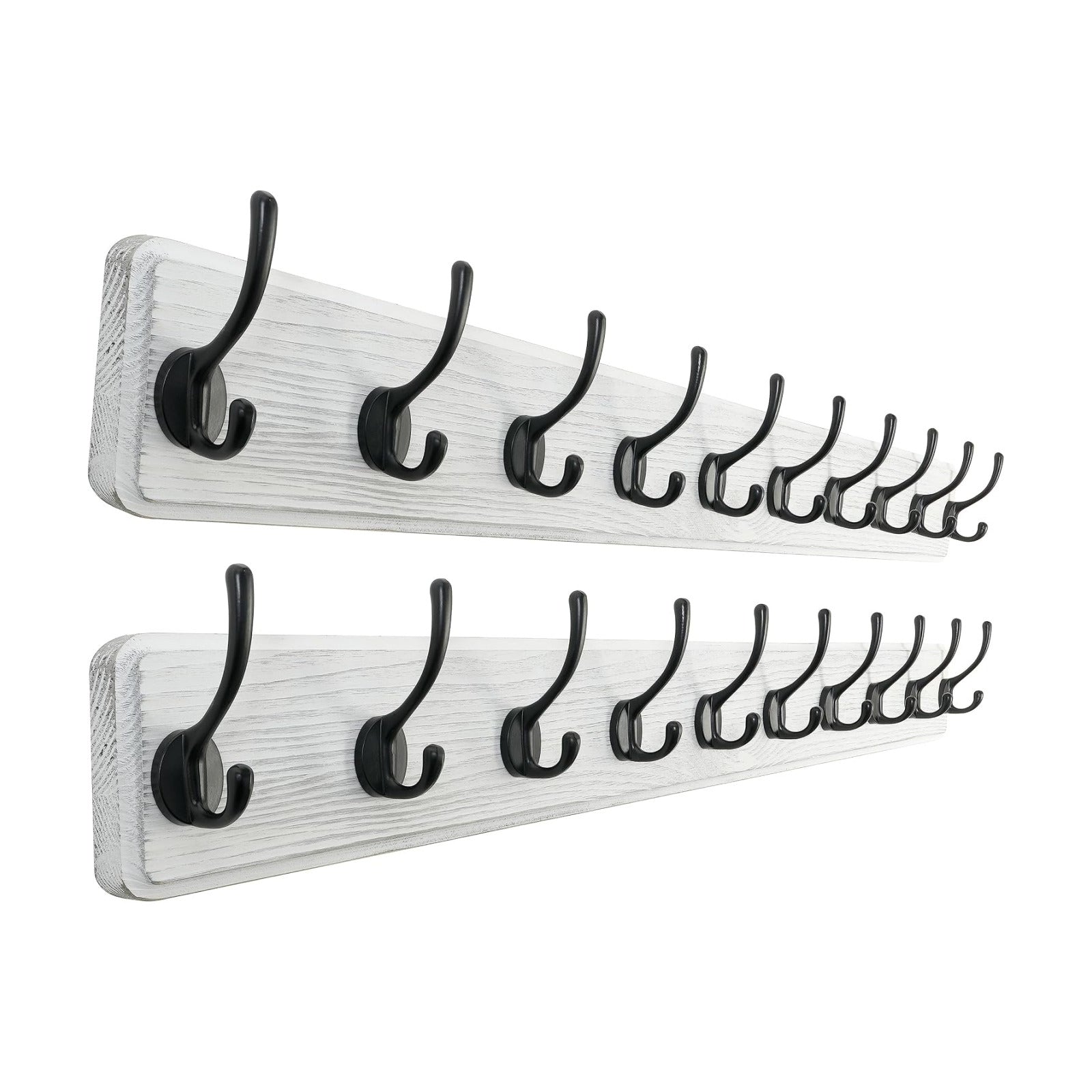 SKOLOO Rustic Wall Mounted Coat Rack, Case of 2, Pine Solid Wood Coat Hook Hanger - 10 Hooks for Hanging Clothes Robes