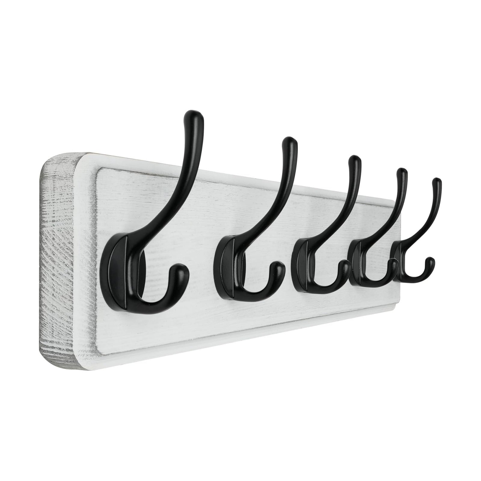 SKOLOO Rustic Wall Mounted Coat Rack, Pine Solid Wood Coat Hook Hanger - 5 Hooks for Hanging Clothes Robes Towels Coats