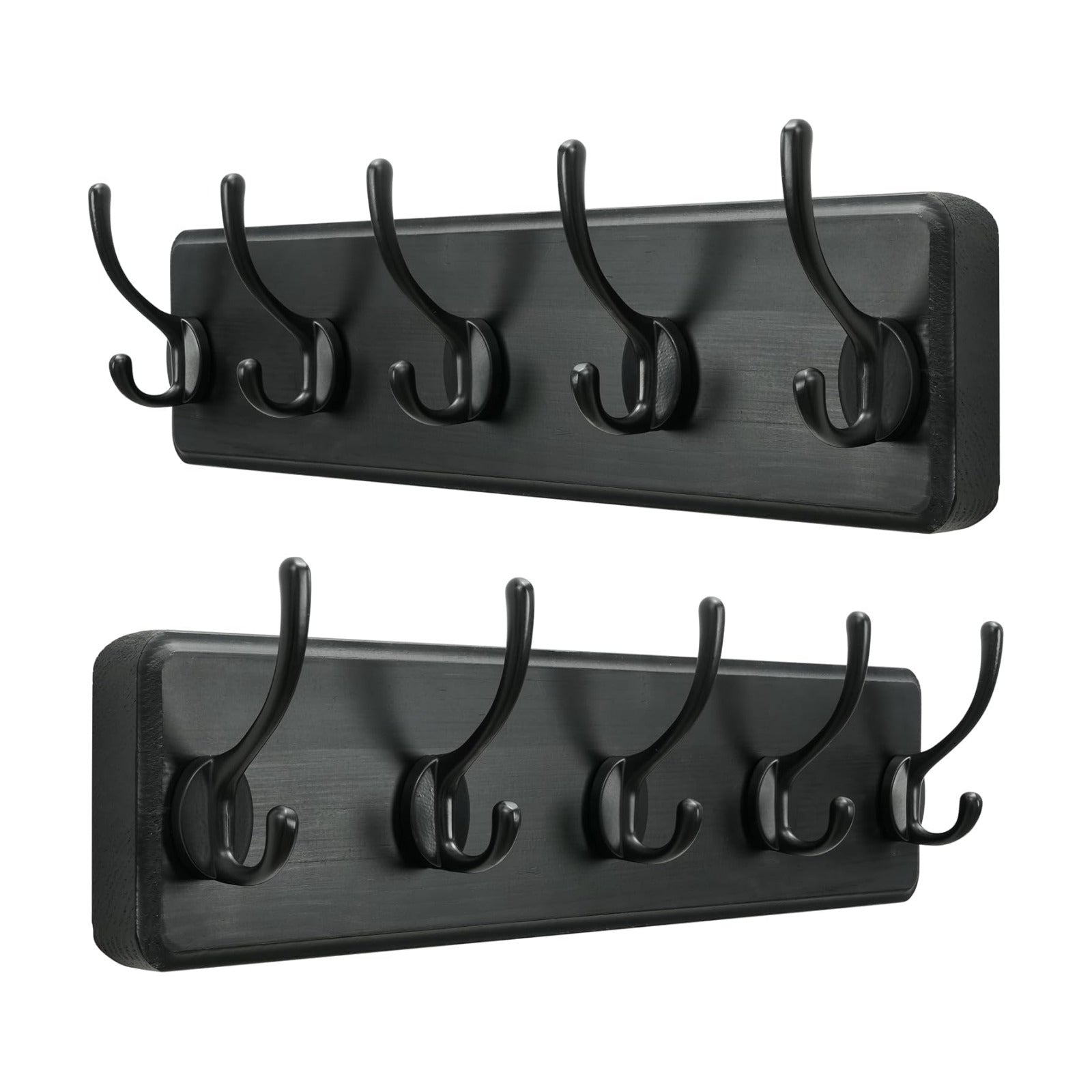 SKOLOO Rustic Wall Mounted Coat Rack, Case of 2, Pine Solid Wood Coat Hook Hanger - 5 Hooks for Hanging Clothes Robes