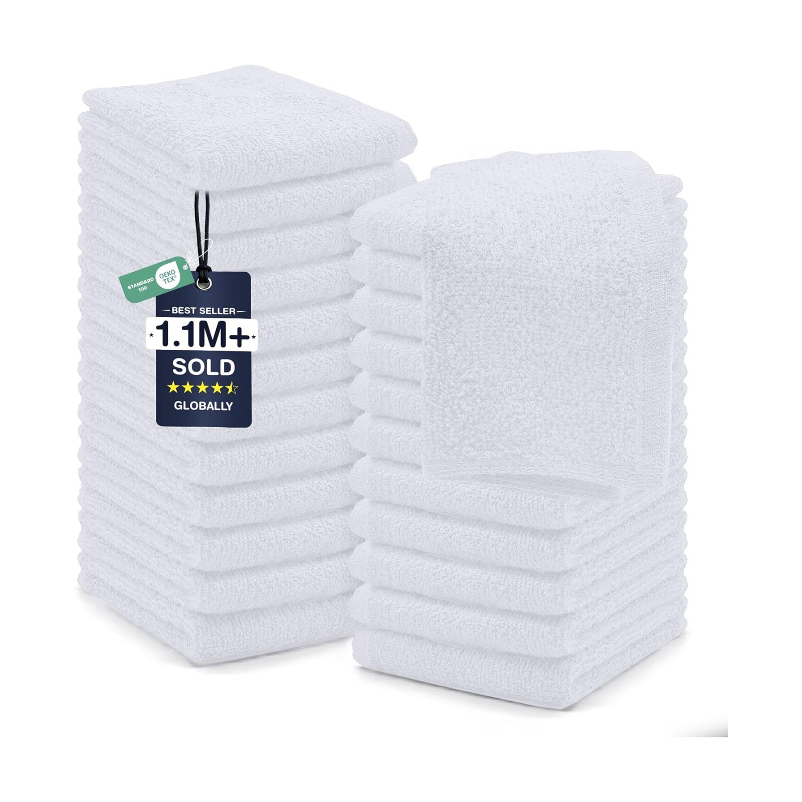 DAN RIVER 24 Pack Cotton Wash Cloths Set for Showering [12x12] White | Lighter Weight, Quick to Dry, Super Soft &